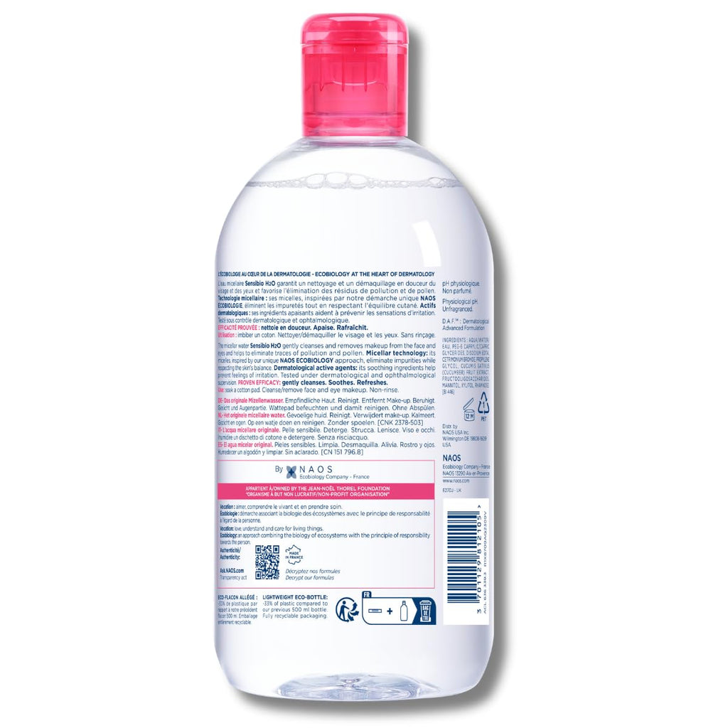 Bioderma - Sensibio - H2O Micellar Water - Makeup Remover Cleanser - Face Cleanser for Sensitive Skin