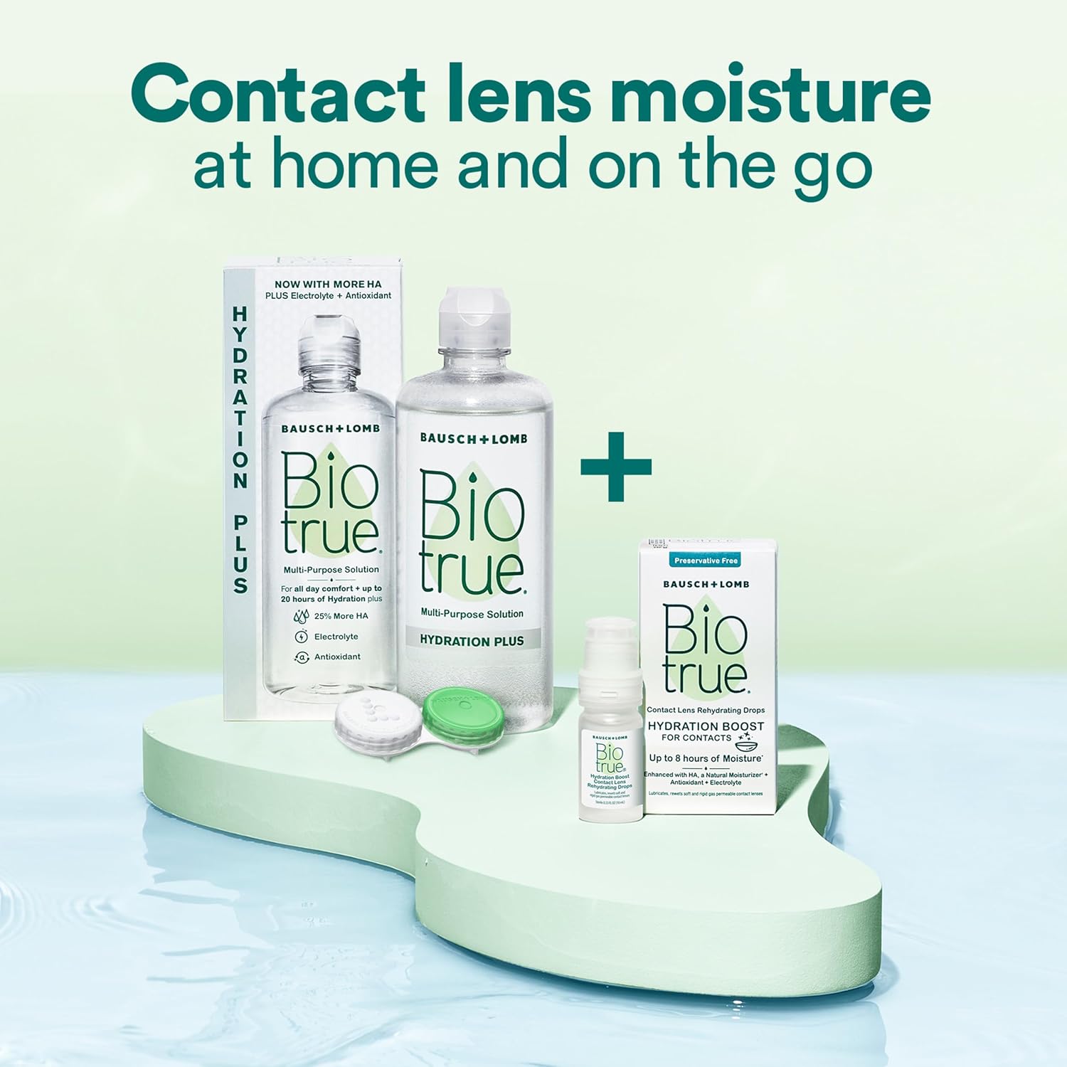 Biotrue Hydration Plus Contact Lens Solution with Lens Case, Multi-Purpose Solution for Soft Lenses, Hydrates with Hyaluronan, Cleans, Clears, and Disinfects for All-Day Comfort, 10 Fl Oz (Pack of 1)