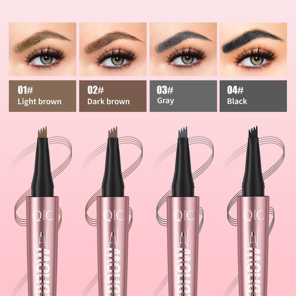 3D Waterproof Microblading Eyebrow Pen with 4 Fork Tip,QIC Eyebrow 4 Tip Brow Pencil,Long-Lasting Natural Eyebrow Hair,Magic Eyebrow Pencil Eyebrow Brush (Black brown)