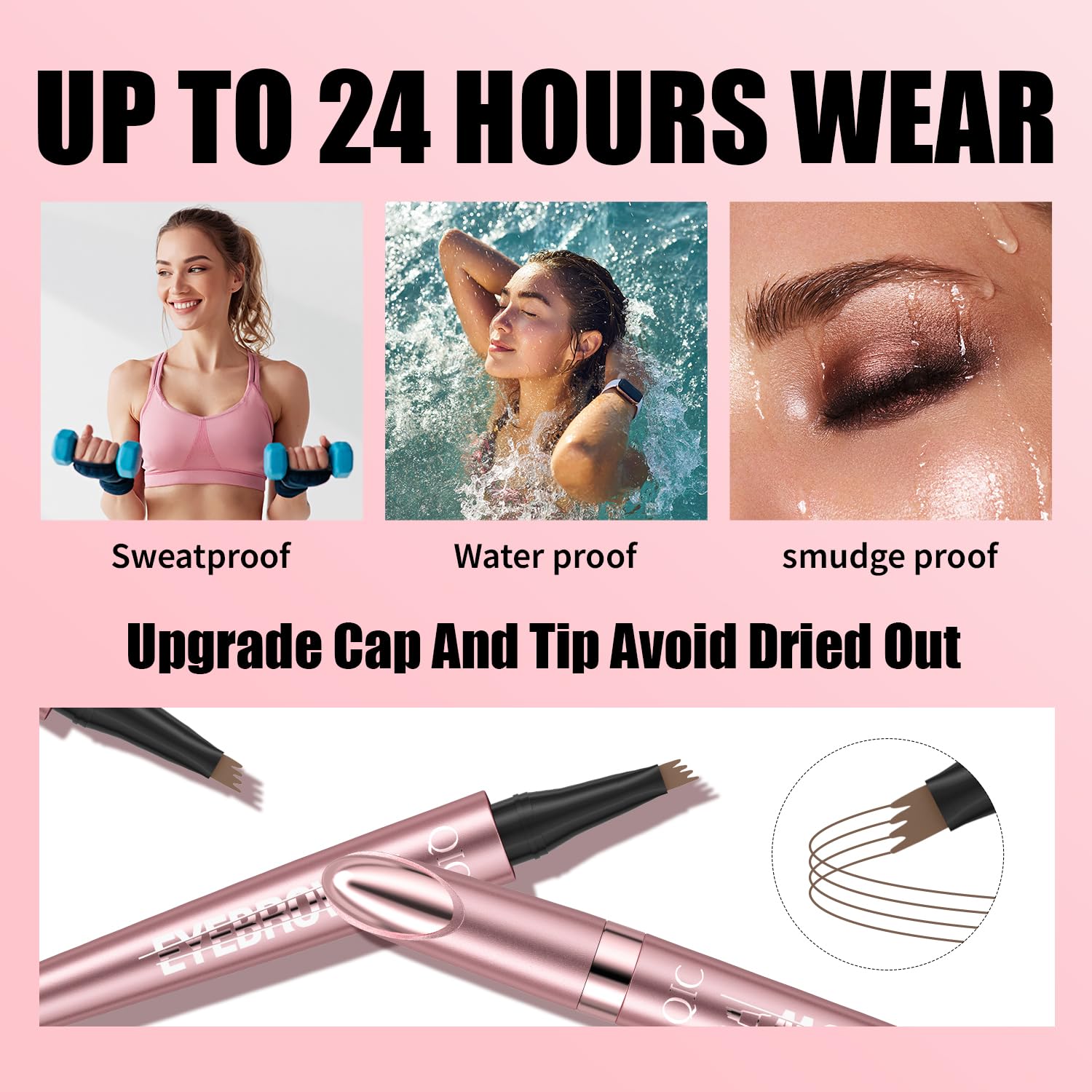 3D Waterproof Microblading Eyebrow Pen with 4 Fork Tip,QIC Eyebrow 4 Tip Brow Pencil,Long-Lasting Natural Eyebrow Hair,Magic Eyebrow Pencil Eyebrow Brush (Black brown)