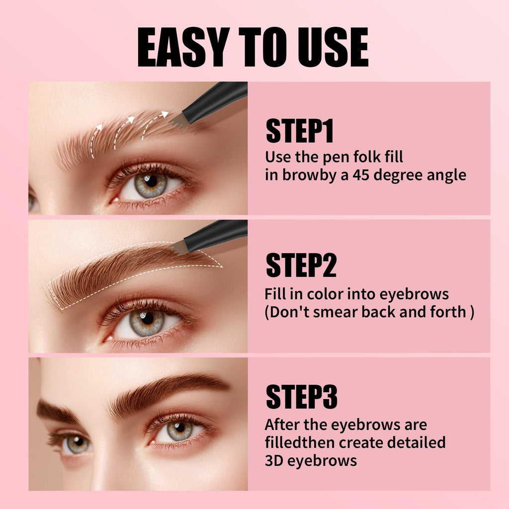 3D Waterproof Microblading Eyebrow Pen with 4 Fork Tip,QIC Eyebrow 4 Tip Brow Pencil,Long-Lasting Natural Eyebrow Hair,Magic Eyebrow Pencil Eyebrow Brush (Black brown)