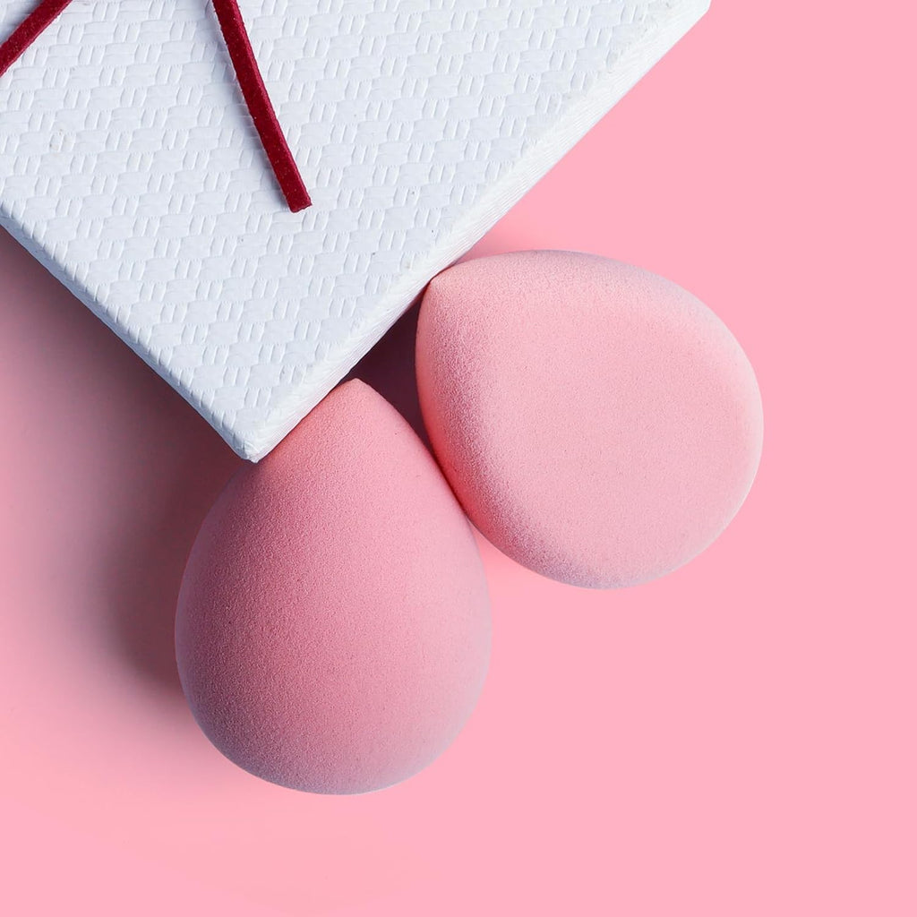 BEAKEY Flat Duo Patented Makeup Sponge Set of 2, Latex Free Pink Beauty Sponge for Foundation and Powder Application, Soft Blending Sponges, Large Flat Design, BeautyTools for Makeup Lovers